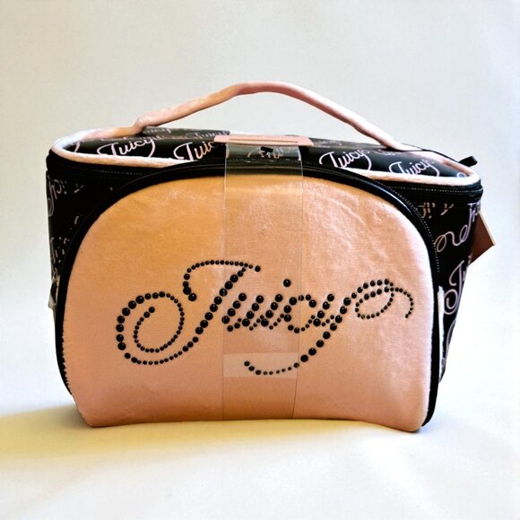 Juicy Couture Pink and Black Train Case Makeup Bag Set NWT - Picture 1 of 8